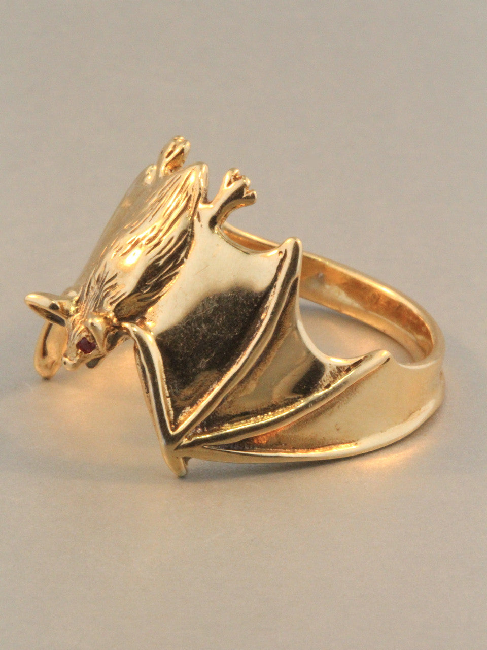 Classic Bat Ring with Ruby Eyes - 14k Gold
