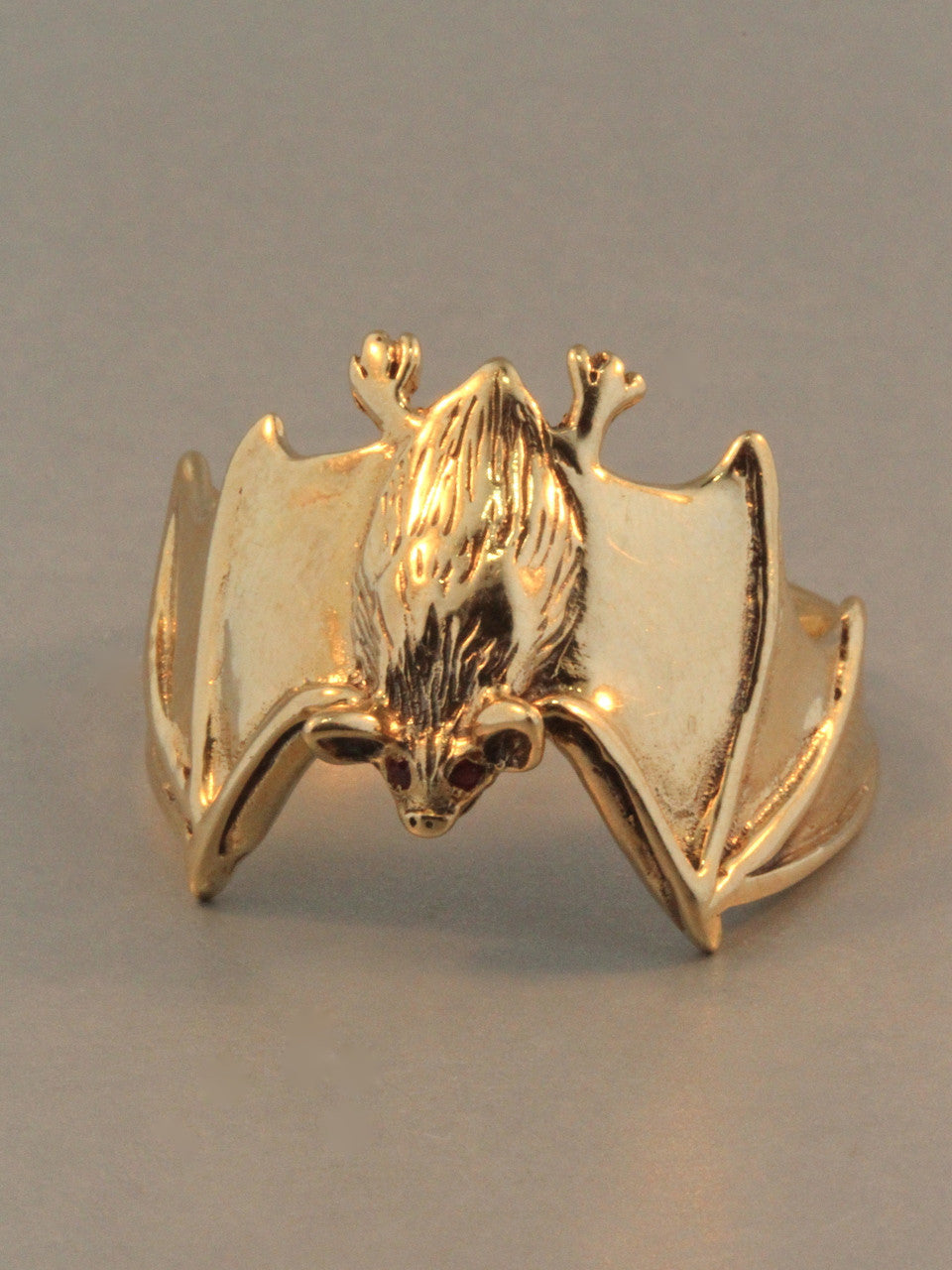 Classic Bat Ring with Ruby Eyes - 14k Gold