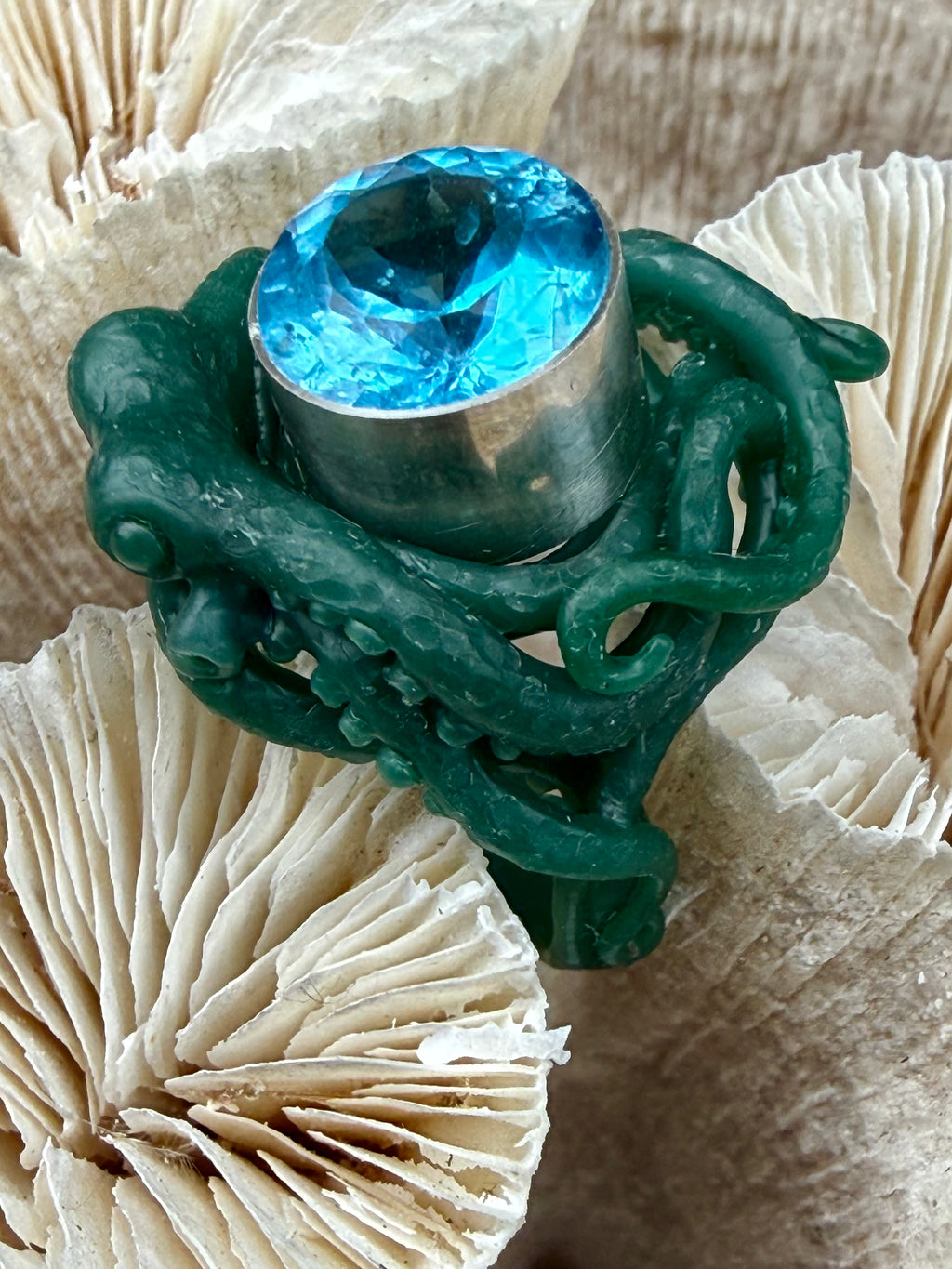Rip Tide Octopus Ring with Gemstone - Sterling Silver