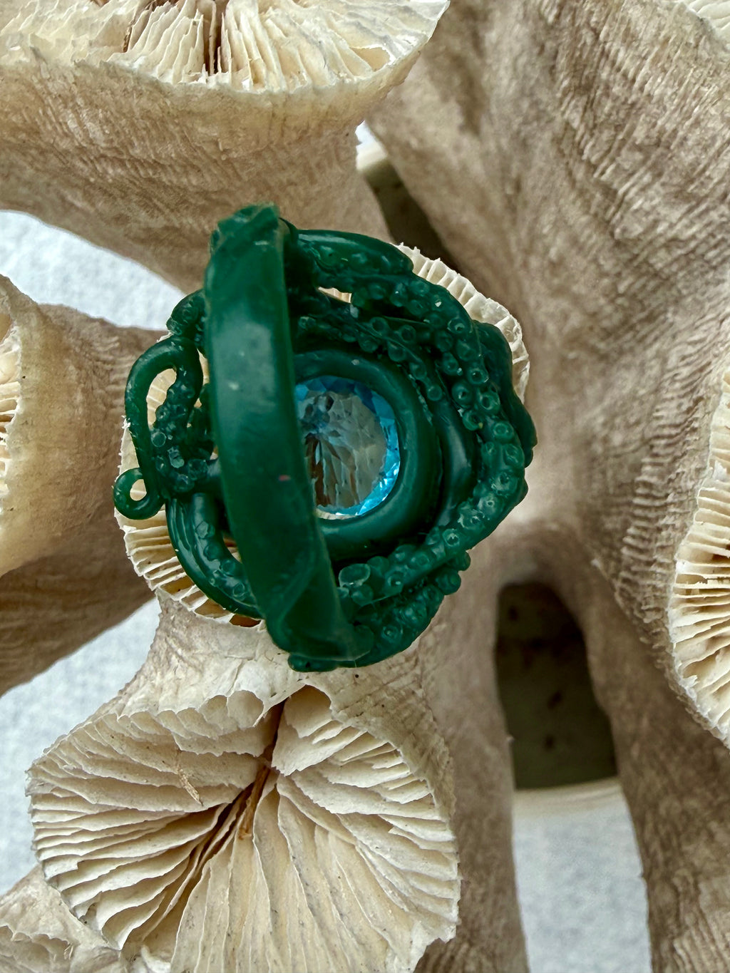 Rip Tide Octopus Ring with Gemstone - Sterling Silver