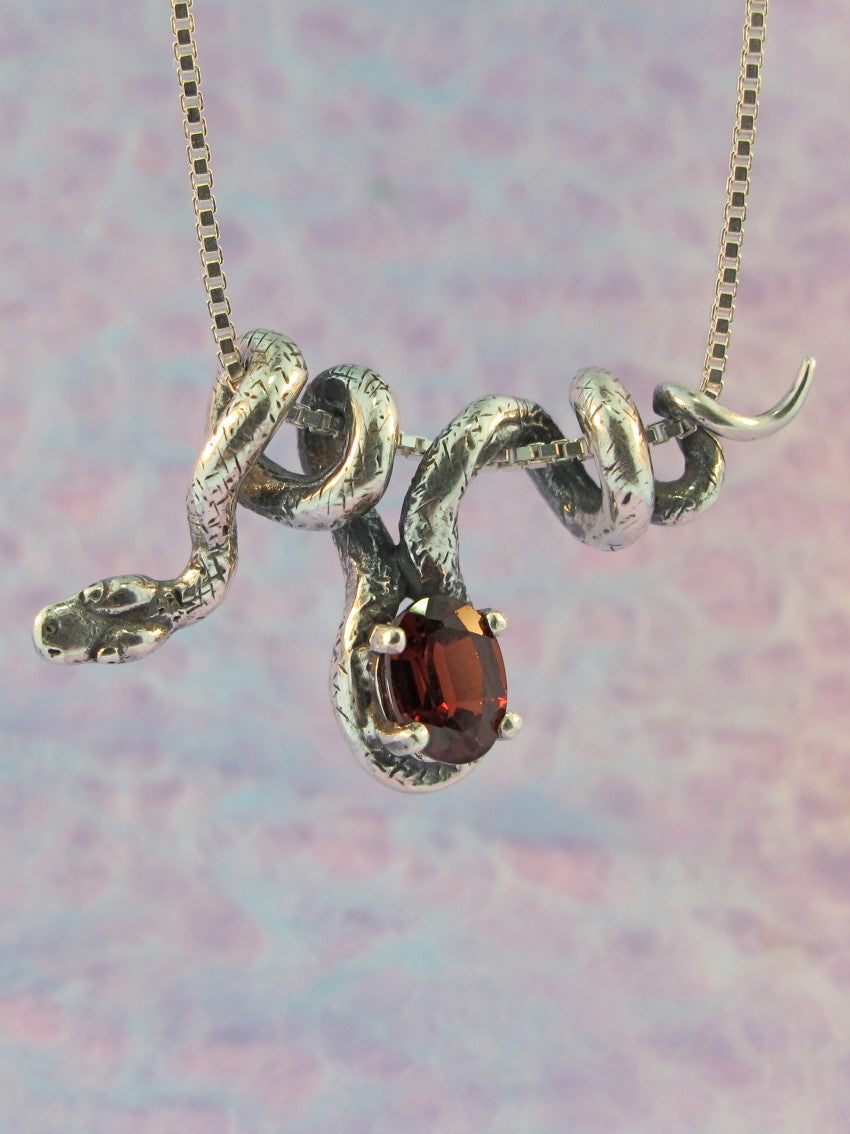 Vine Snake Pendant with Garnet - Sterling Silver
