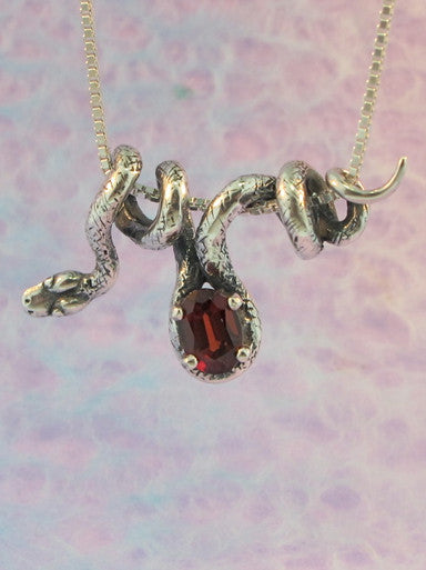 Vine Snake Pendant with Garnet - Sterling Silver