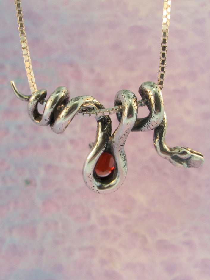 Vine Snake Pendant with Garnet - Sterling Silver