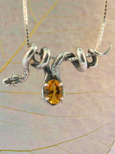 Vine Snake Pendant with Citrine - Sterling Silver