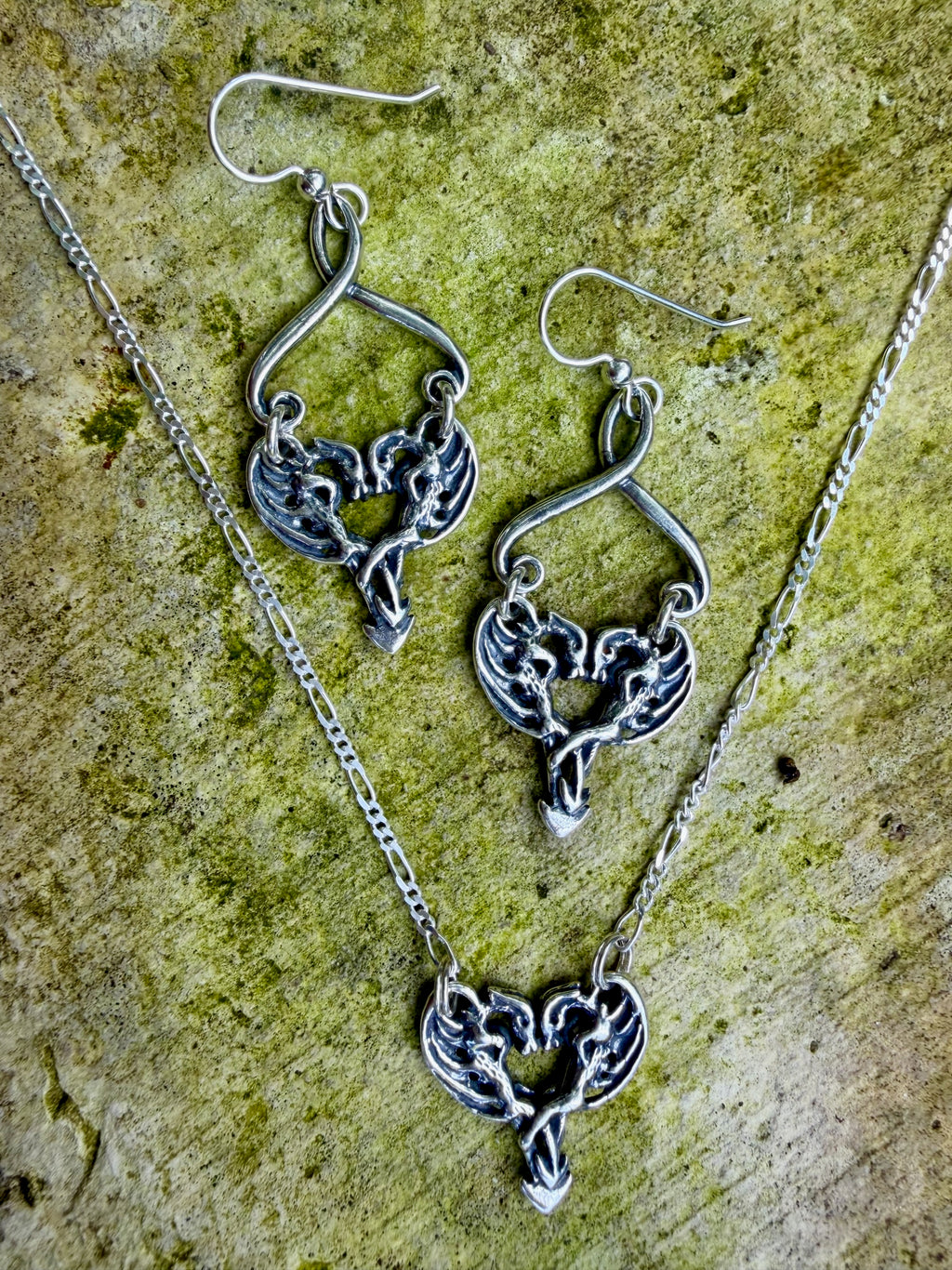 Dragon Heart Earrings - Sterling Silver