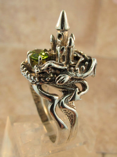 Castle Dragon Ring with Peridot - Sterling Silver