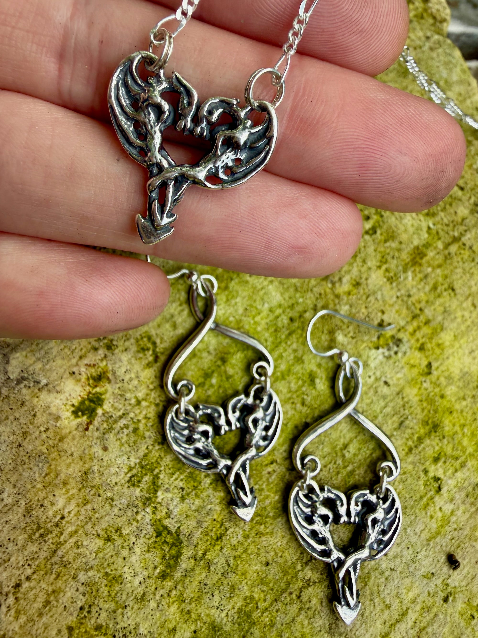 Dragon Heart Earrings - Sterling Silver