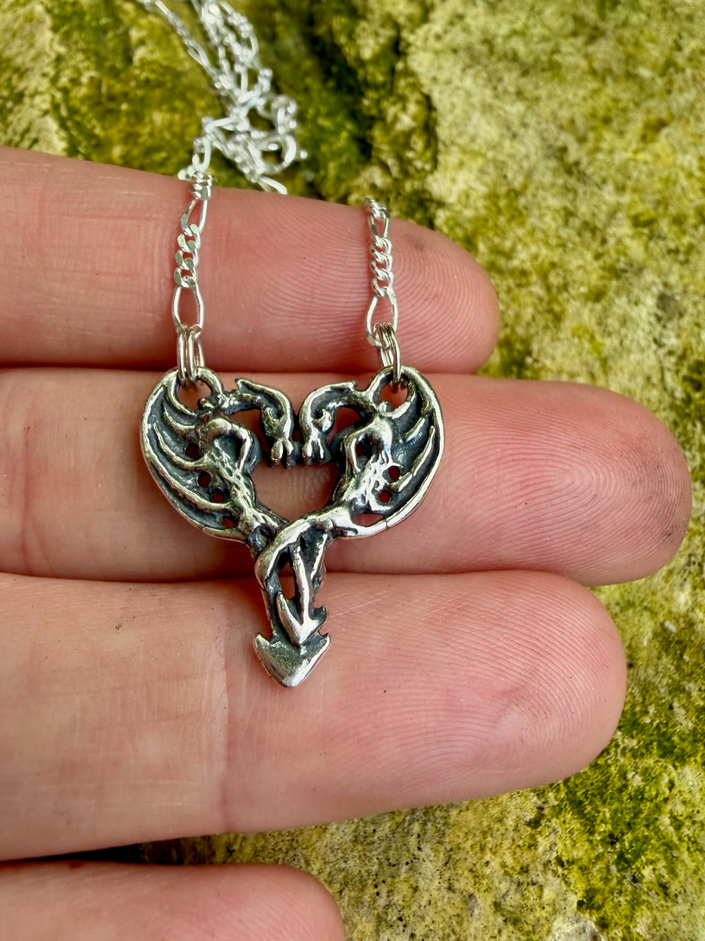 Small Dragon Heart Pendant - Sterling Silver