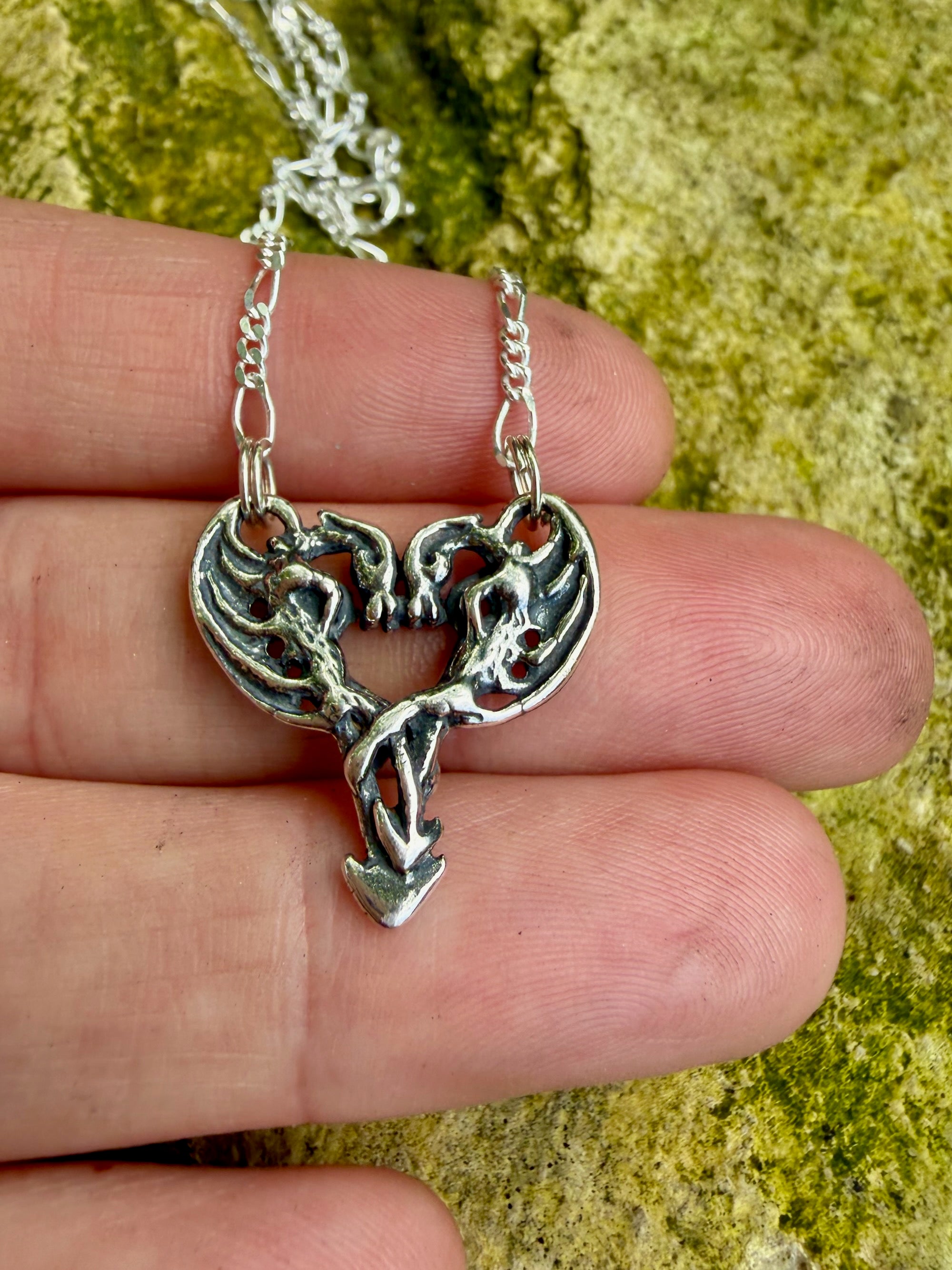 Small Dragon Heart Pendant - Sterling Silver