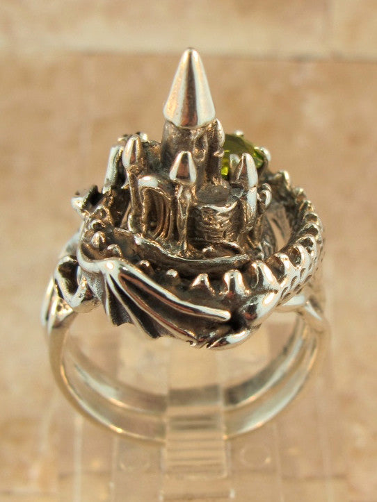 Castle Dragon Ring with Peridot - Sterling Silver