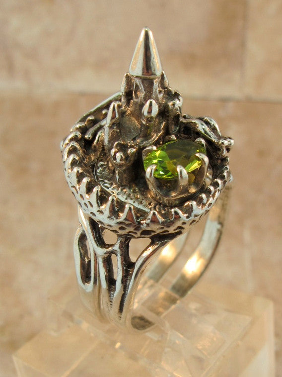 Castle Dragon Ring with Peridot - Sterling Silver