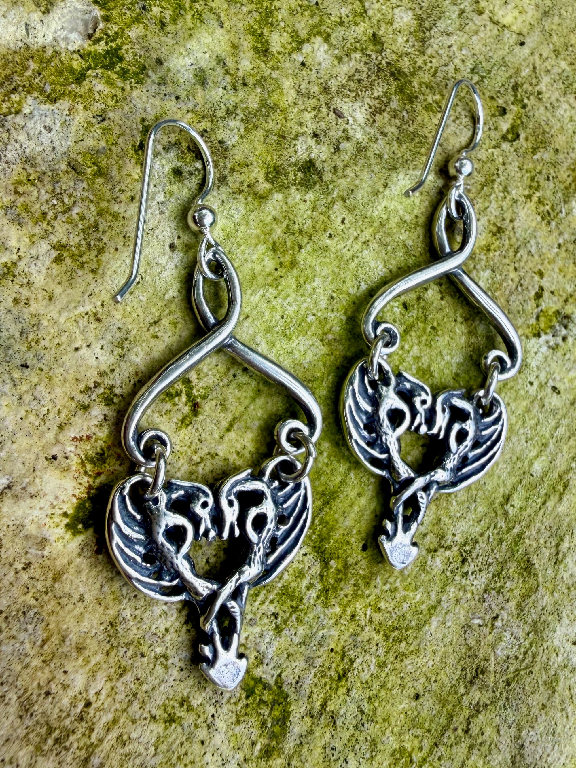 Dragon Heart Earrings - Sterling Silver