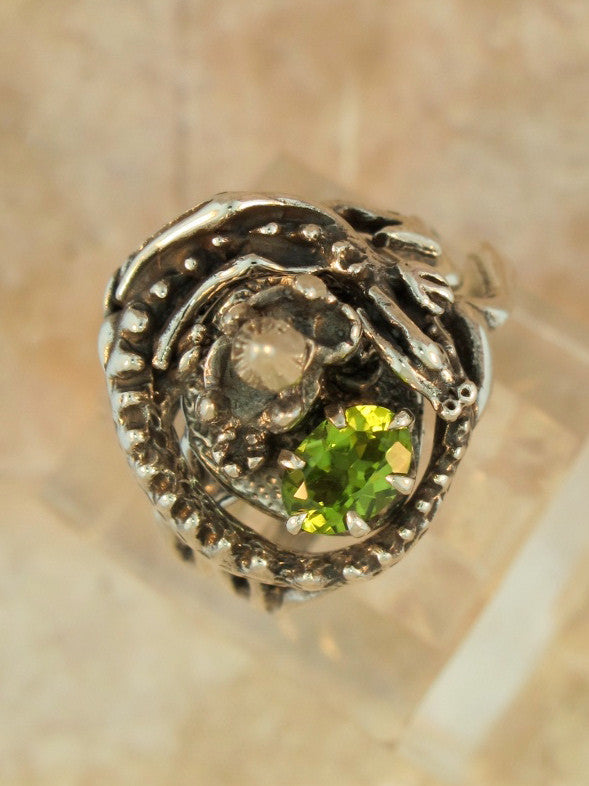 Castle Dragon Ring with Peridot - Sterling Silver