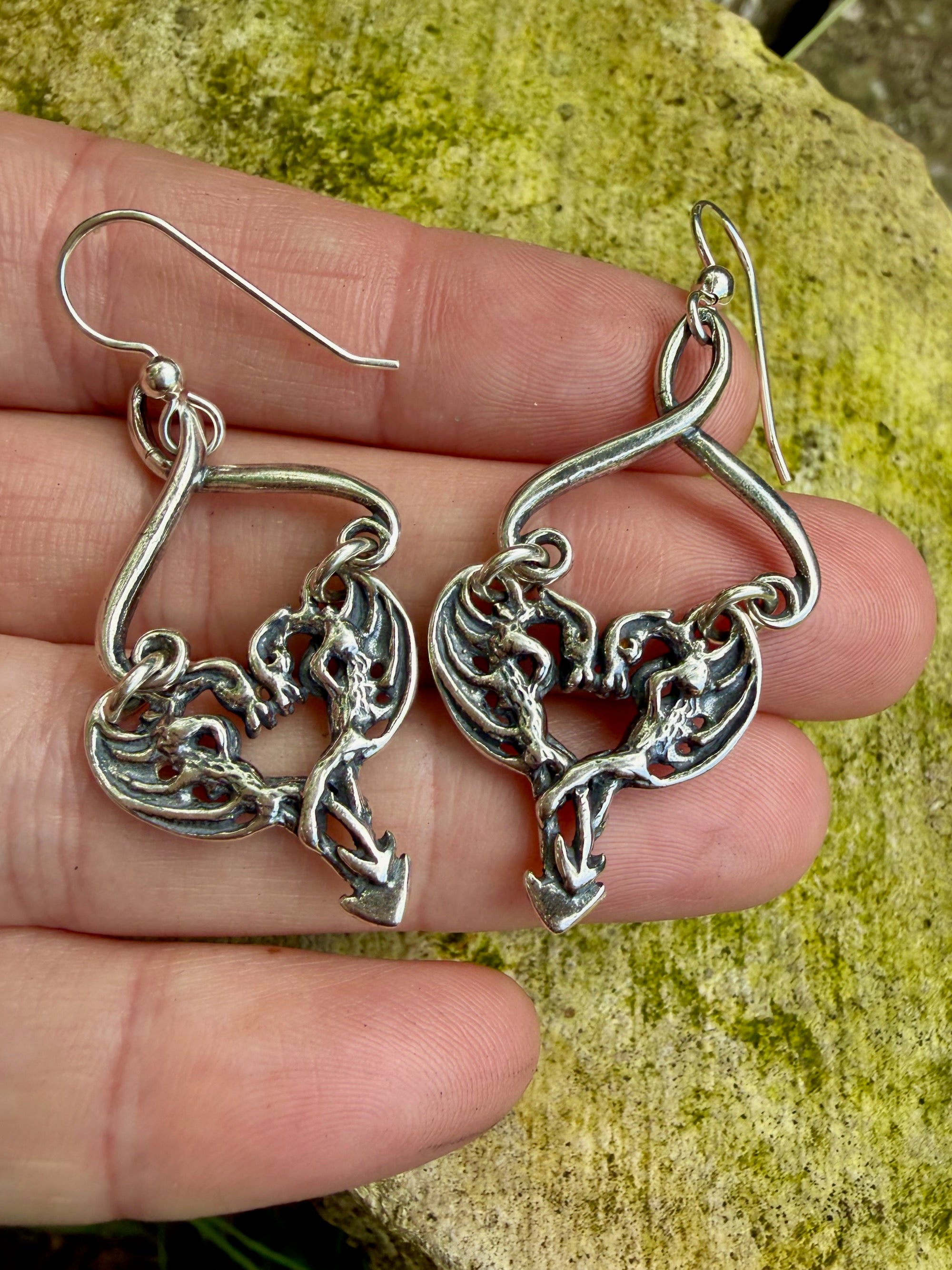 Dragon Heart Earrings - Sterling Silver