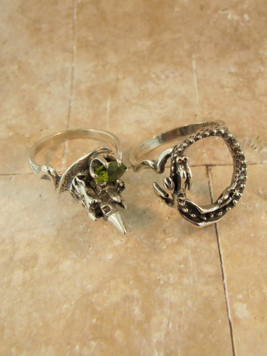 Castle Dragon Ring with Peridot - Sterling Silver
