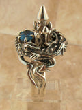 Castle Dragon Ring with Blue Topaz - Sterling Silver