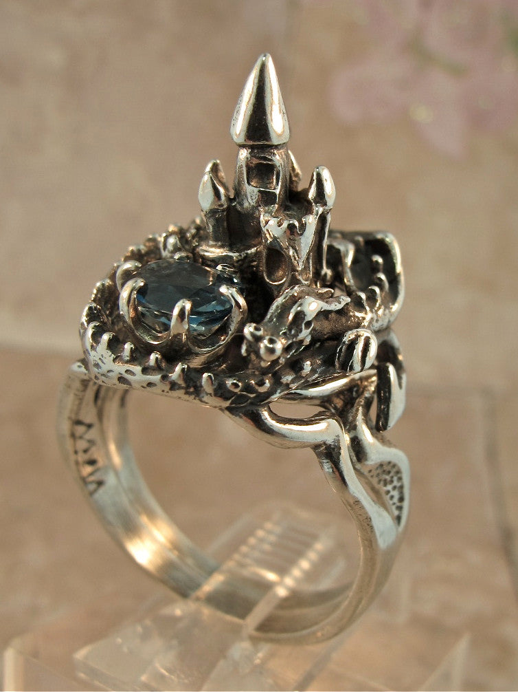 Castle Dragon Ring with Blue Topaz - Sterling Silver