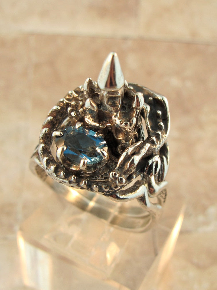 Castle Dragon Ring with Blue Topaz - Sterling Silver