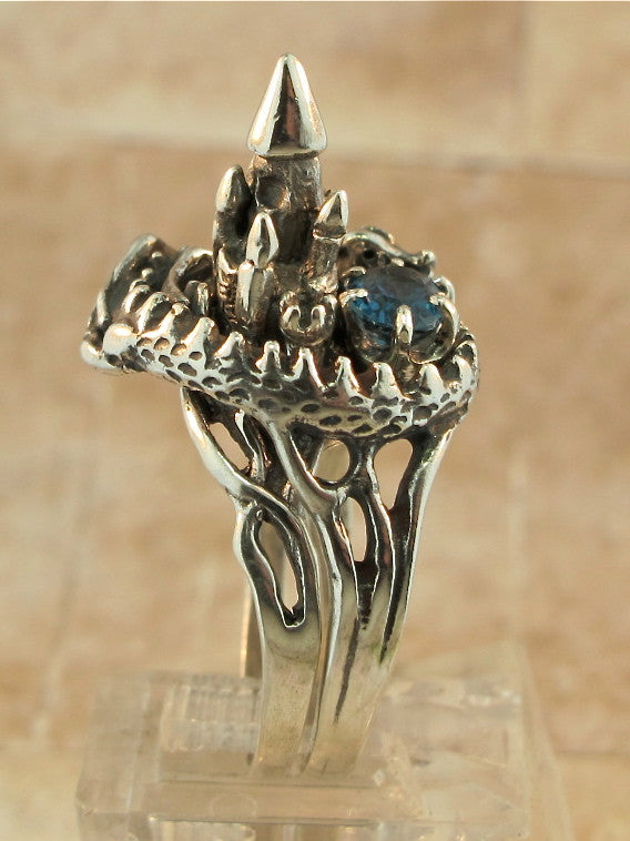 Castle Dragon Ring with Blue Topaz - Sterling Silver