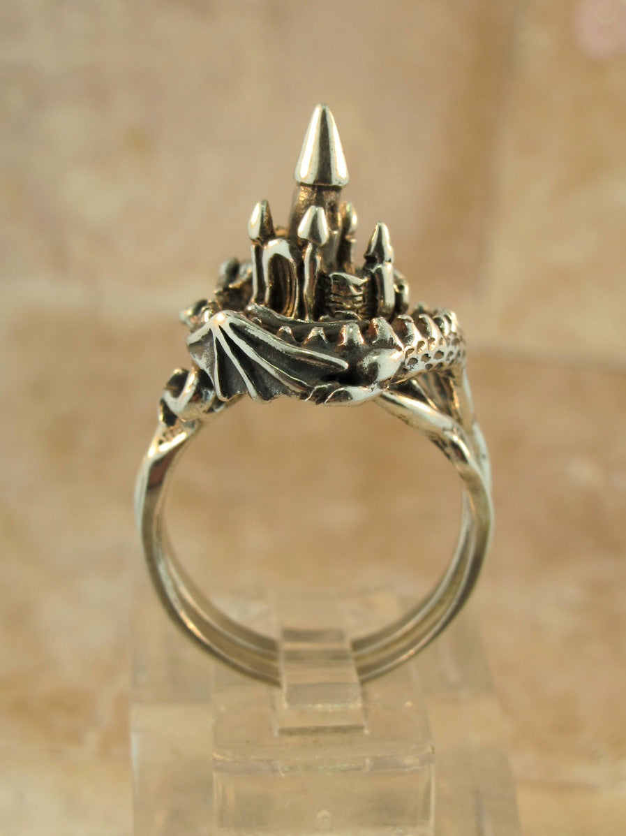 Castle Dragon Ring with Blue Topaz - Sterling Silver