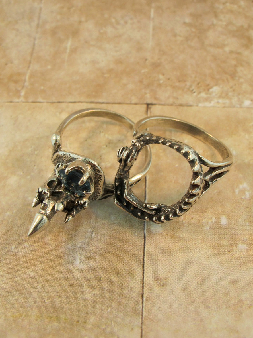 Castle Dragon Ring with Blue Topaz - Sterling Silver