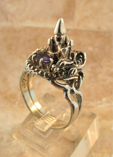 Castle Dragon Ring with Iolite - Sterling Silver