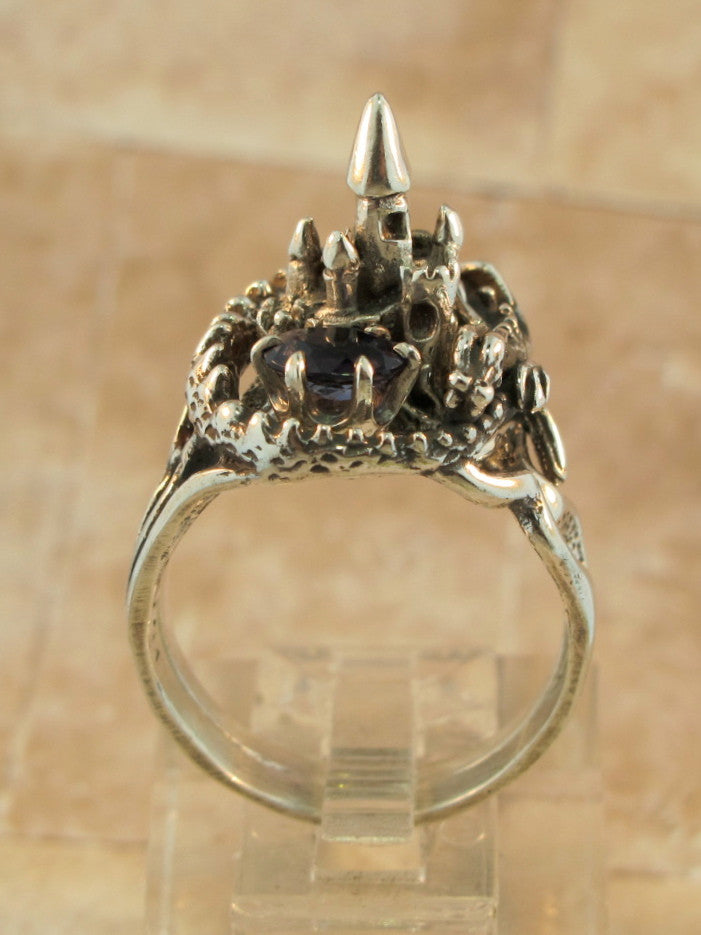 Castle Dragon Ring with Iolite - Sterling Silver