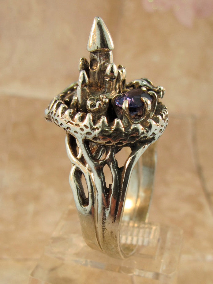 Castle Dragon Ring with Iolite - Sterling Silver