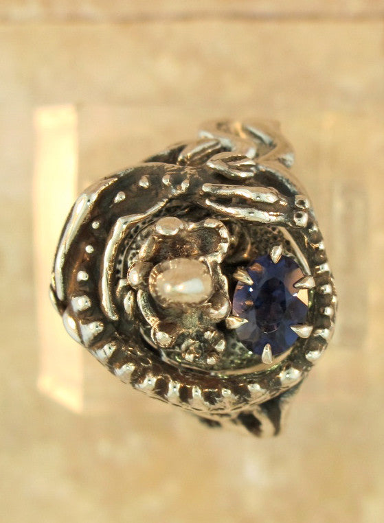 Castle Dragon Ring with Iolite - Sterling Silver