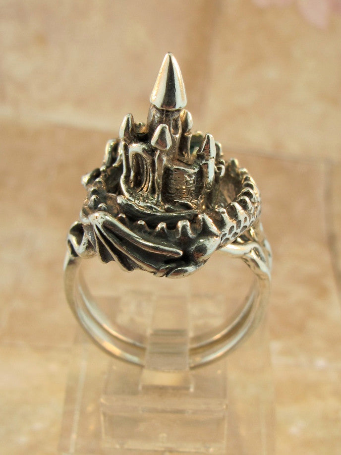 Castle Dragon Ring with Blue Green Tourmaline