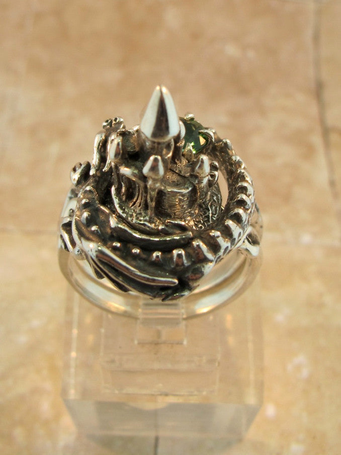 Castle Dragon Ring with Blue Green Tourmaline