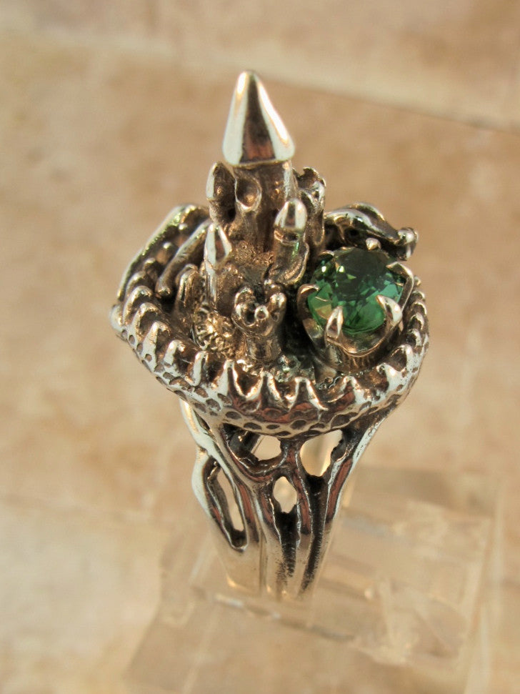 Castle Dragon Ring with Blue Green Tourmaline