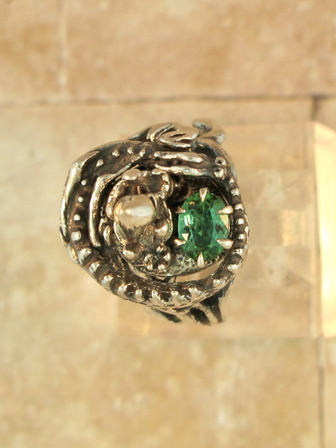 Castle Dragon Ring with Blue Green Tourmaline