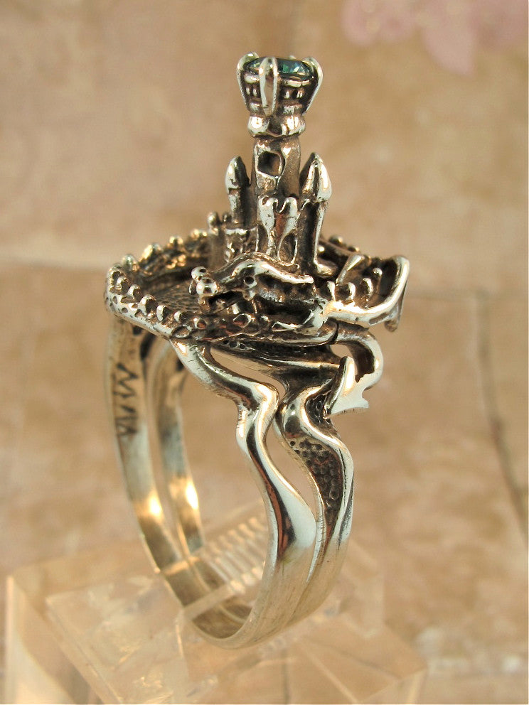 Castle Dragon Ring with Gemstone Turret - Sterling Silver