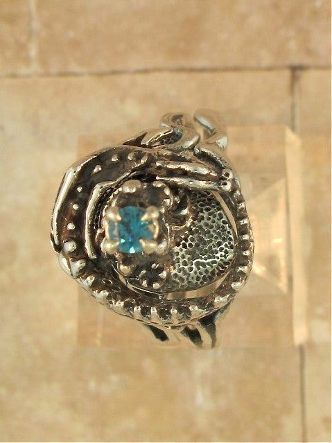 Castle Dragon Ring with Gemstone Turret - Sterling Silver