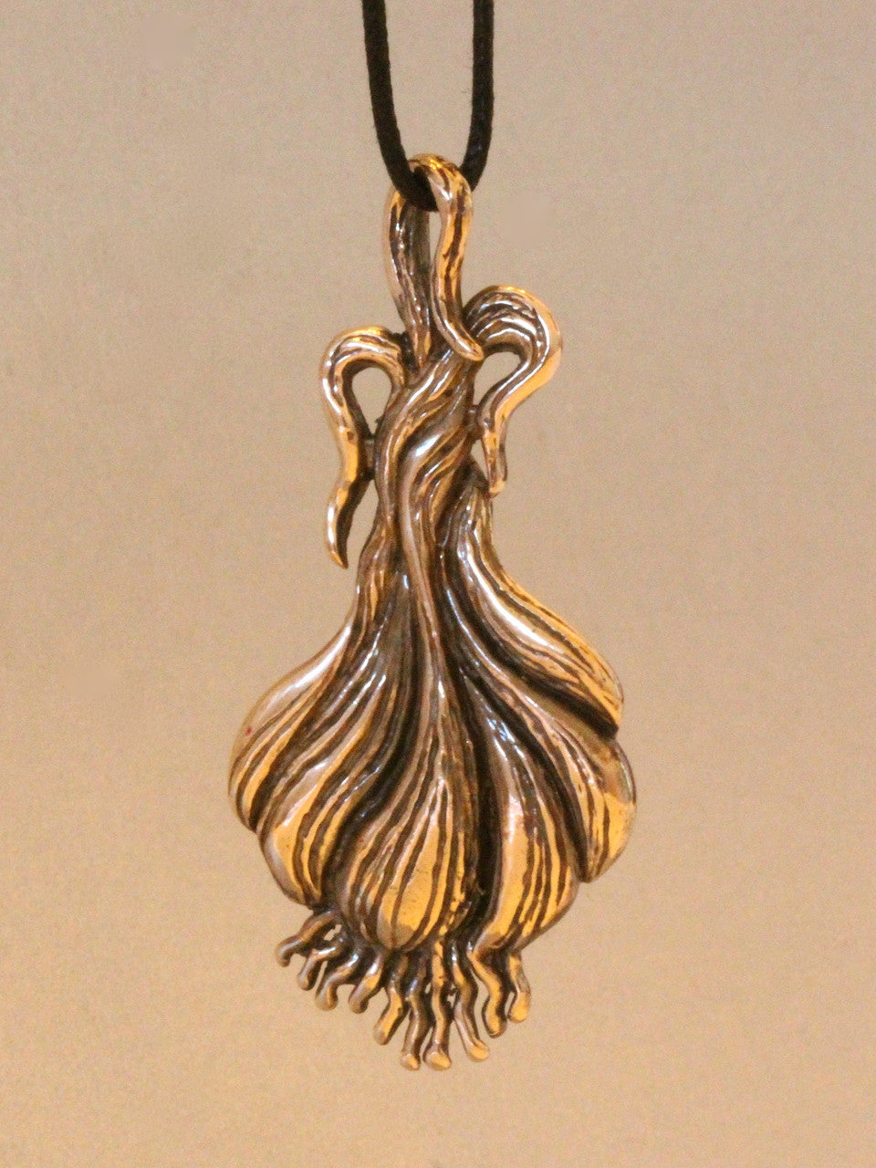Large Bronze Garlic Pendant w/Black Cord