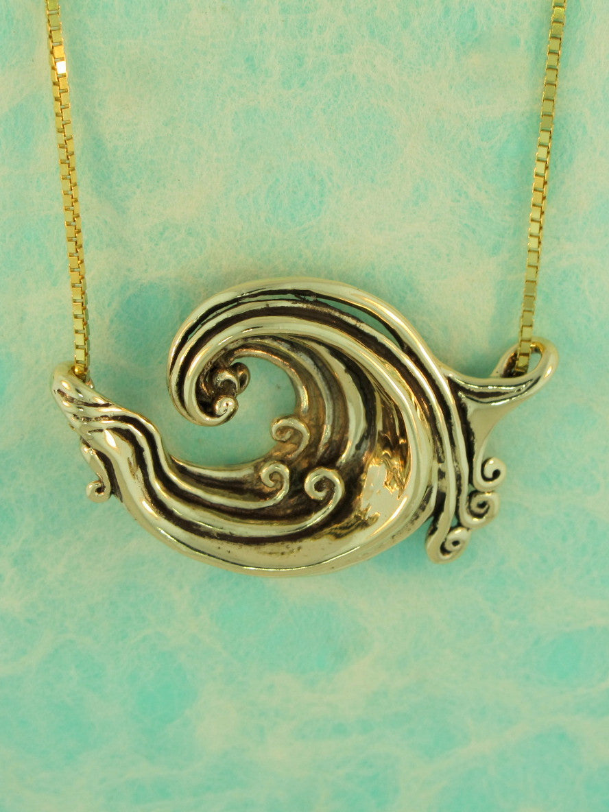 Solid 14k Gold Rip Curl Wave Pendant