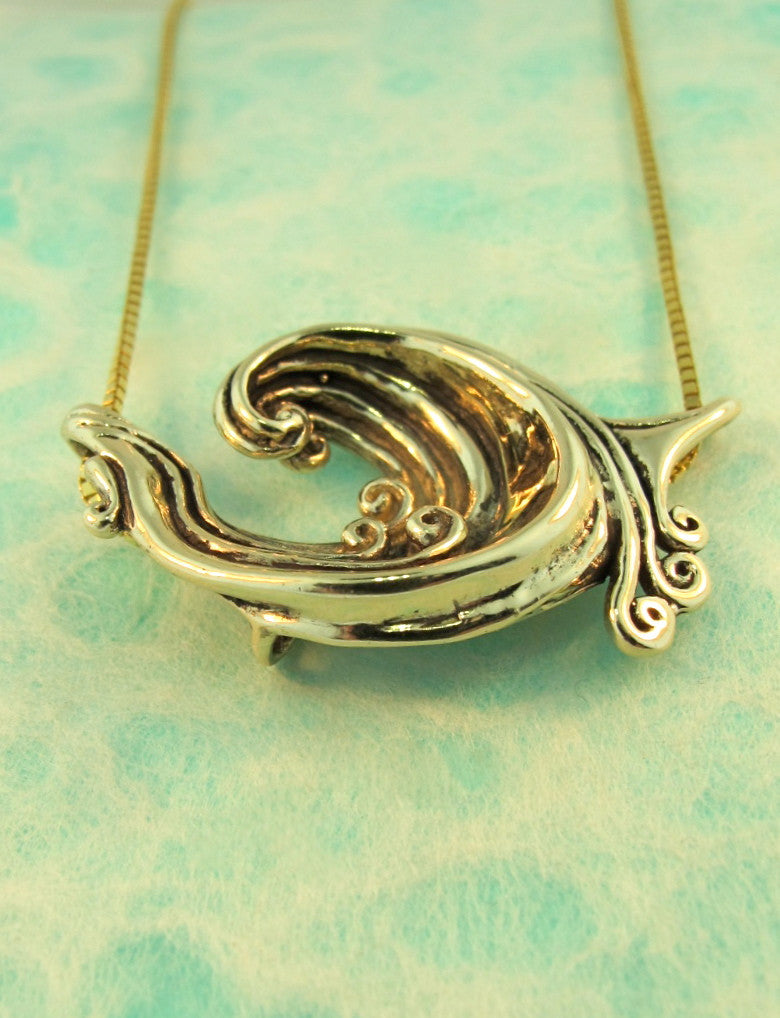 Solid 14k Gold Rip Curl Wave Pendant