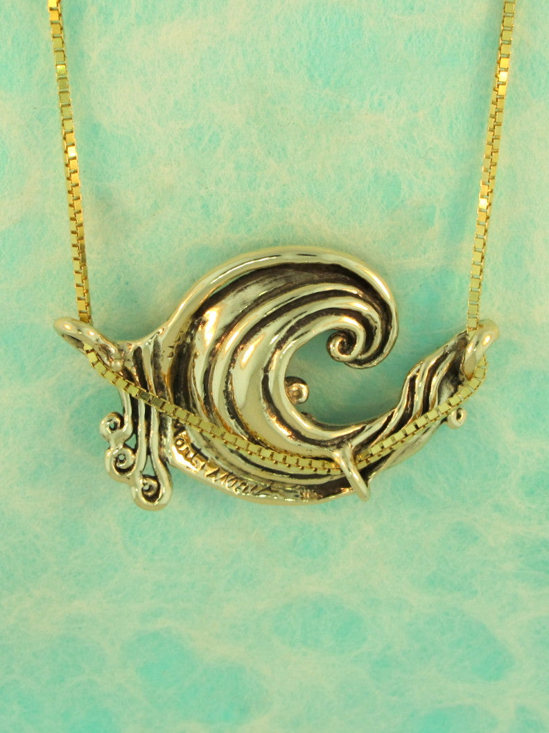 Solid 14k Gold Rip Curl Wave Pendant