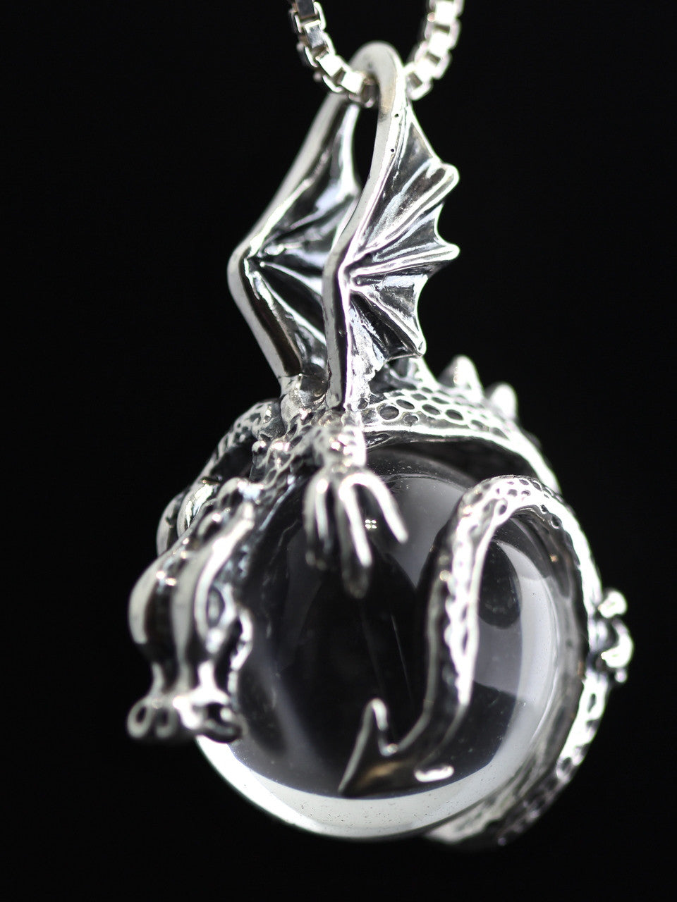 Clear Quartz, Dragon Orb Pendant - Silver