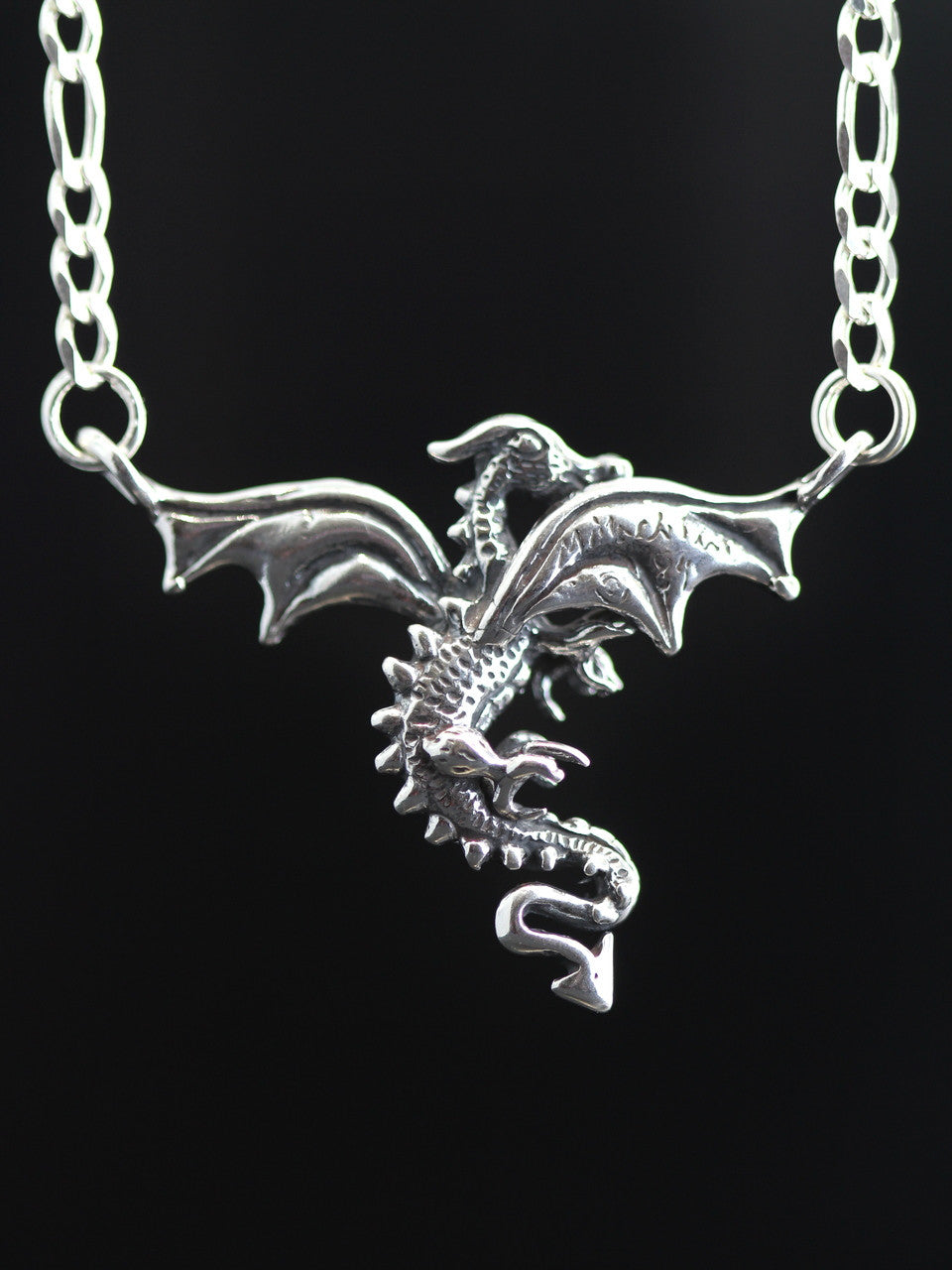 Dragon In Flight with Figaro chain - Silver