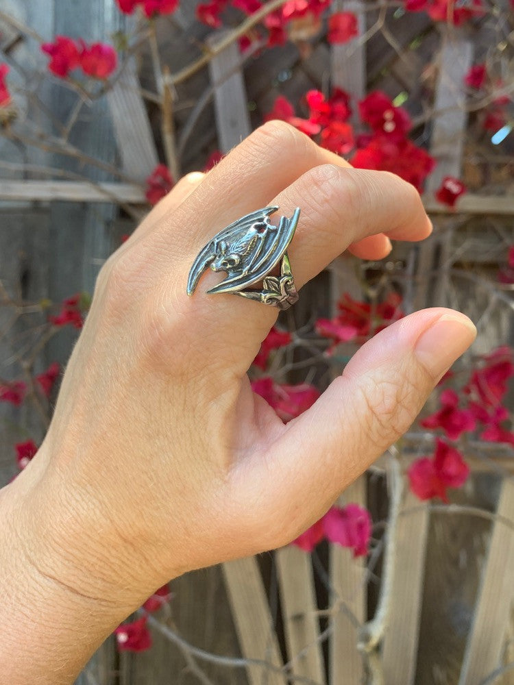 Gothic Bat Ring, sterling silver