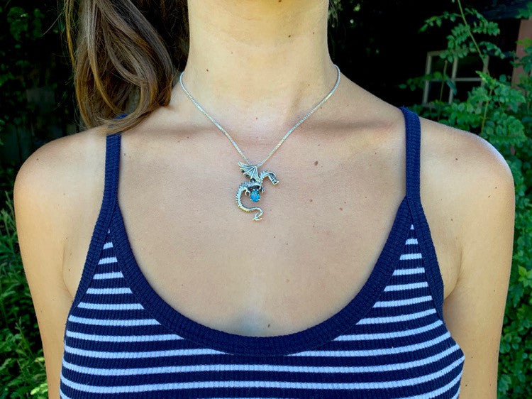 Spike Dragon Pendant with Gemstone - Silver