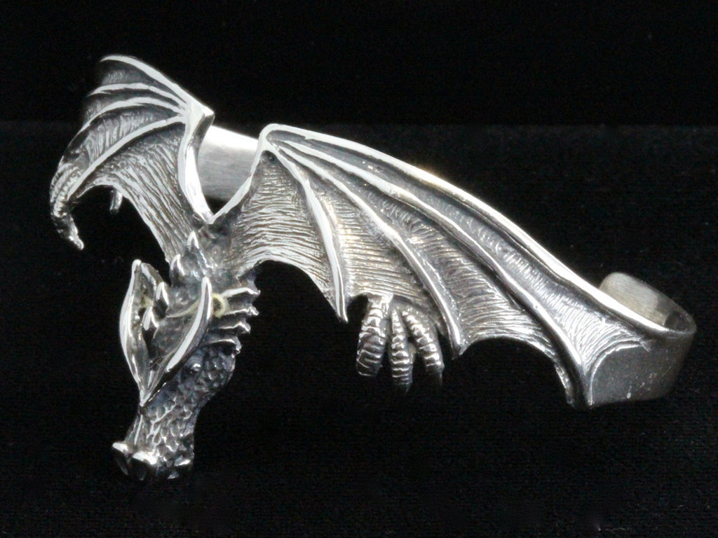 Gothic Dragon Cuff Bracelet - Sterling Silver