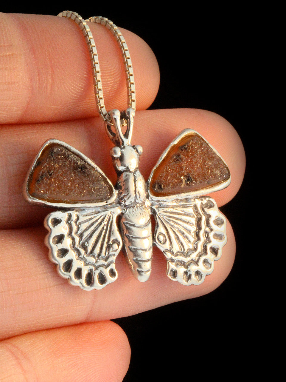 Small Jeweled Butterfly with Drusy Quartz Wings