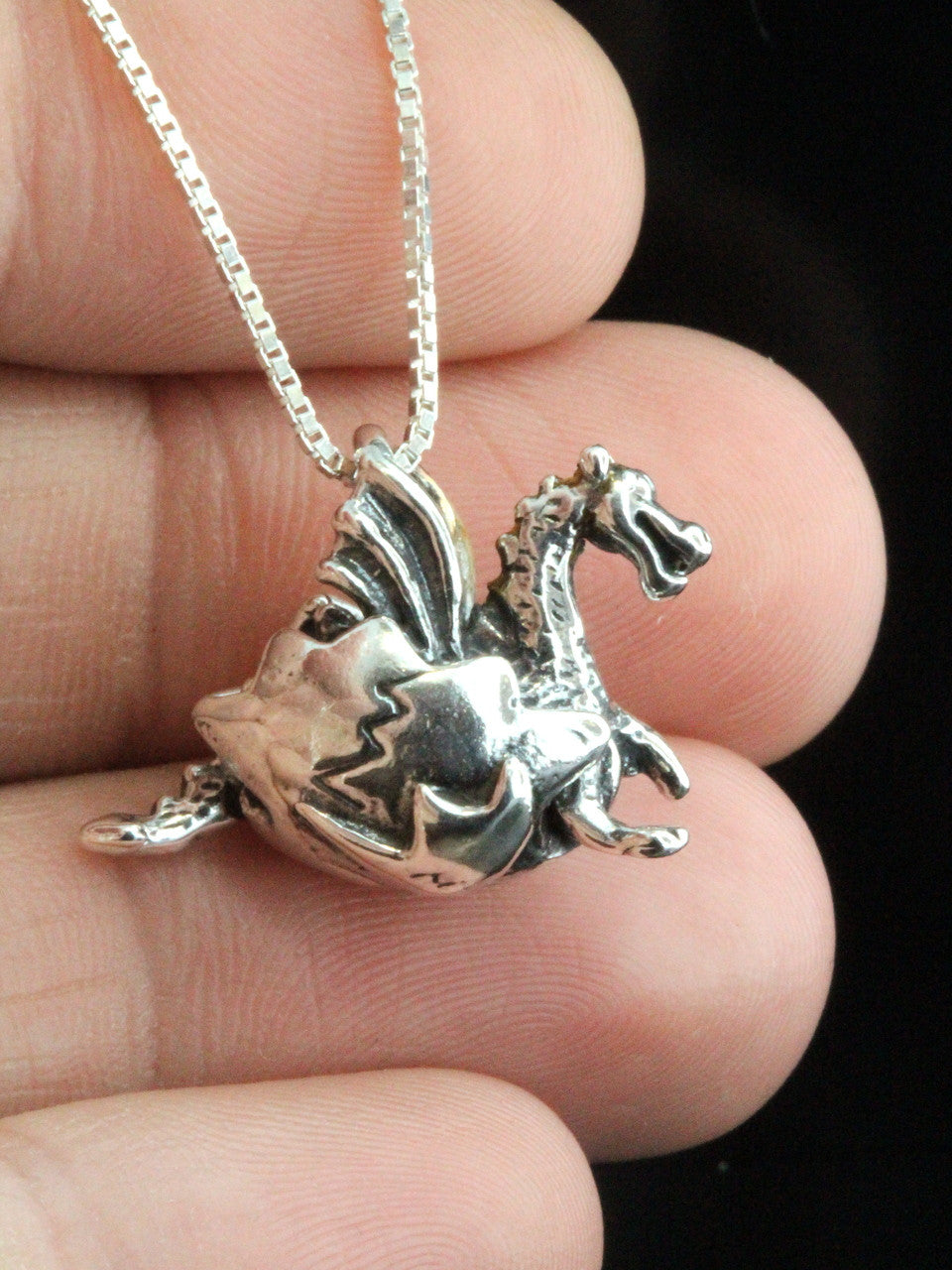 Small Hatching Dragon Charm - Silver