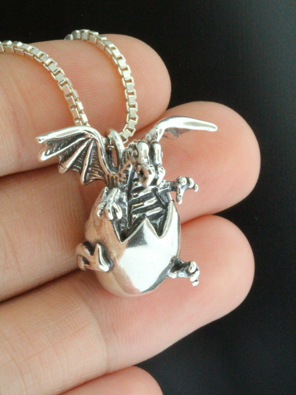 Large Hatchling Dragon Pendant - Silver