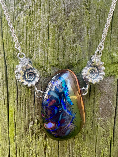 Queensland Crevasse  Boulder Opal Neckpiece.  - Silver