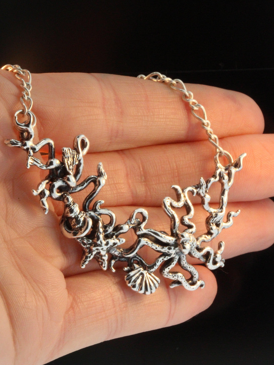 Poseidon's Gift - Octopus And Sea Star Neckpiece - Sterling Silver