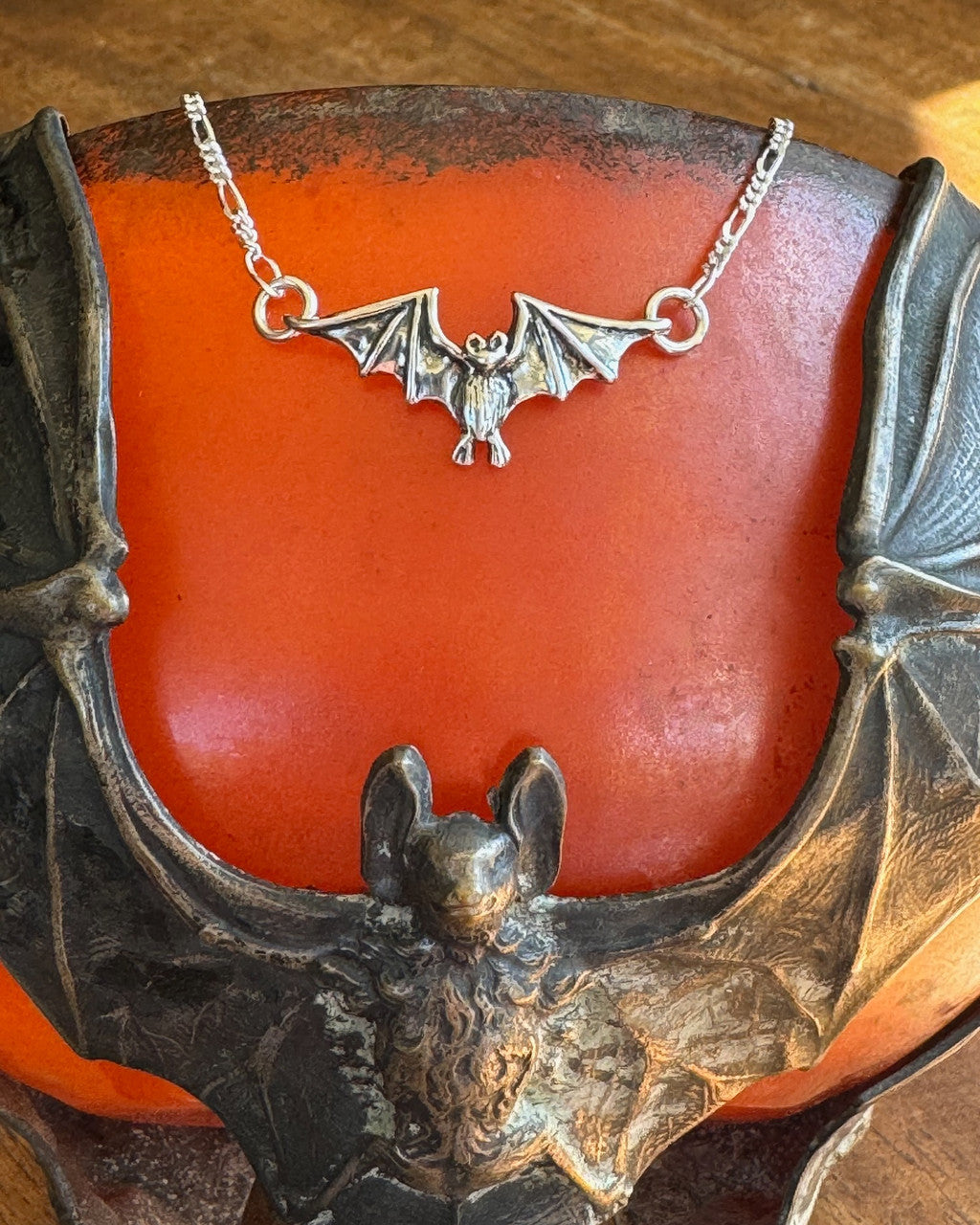 Tiny Flying Bat Pendant - Silver